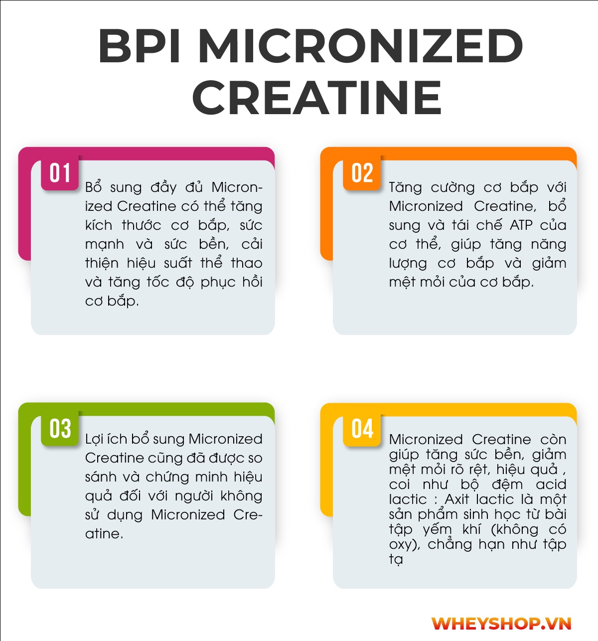 Cùng tìm hiểu BPI Micronized Creatine bổ sung Creatine tinh khiết, hỗ trợ xây dựng cơ bắp, tăng cơ bắp, tăng sức mạnh chính hãng giá rẻ nhất hiện nay chỉ ..