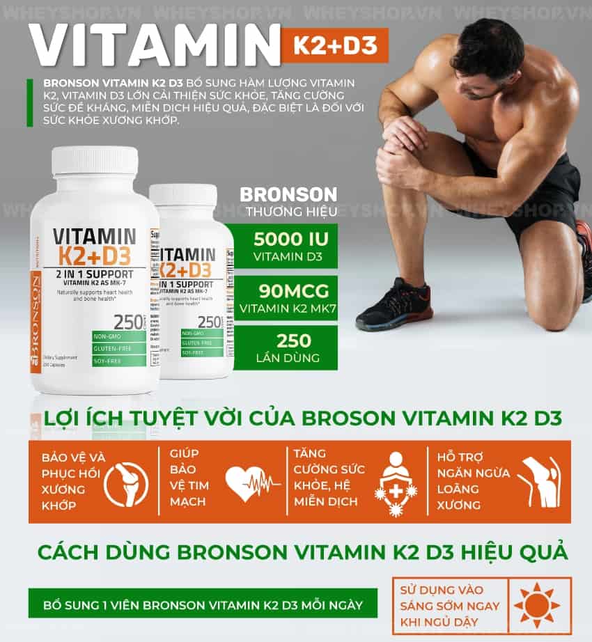 Tìm hiểu Bronson Vitamin K2 D3 bổ sung hàm lượng Vitamin K2, Vitamin D3 lớn cải thiện sức khỏe, tăng cường sức đề kháng, miễn dịch hiệu quả ...