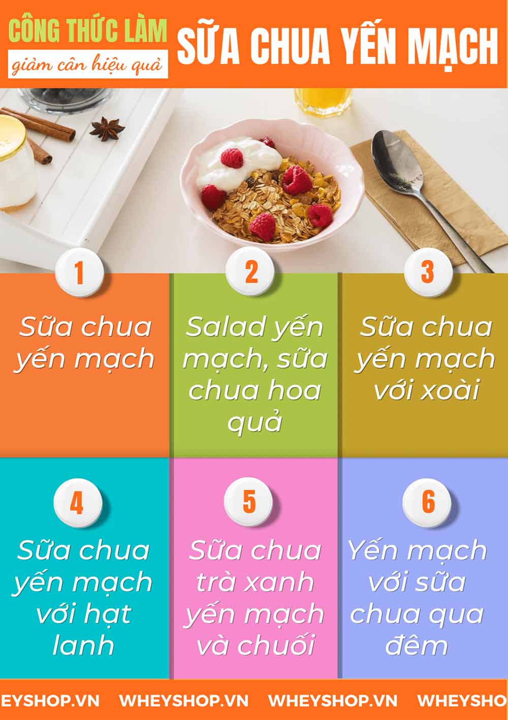 Sữa chua yến mạch là món ăn thơm ngon, giảm cân hiệu quả. Hãy cùng WheyShop tìm hiểu ngay 6 công thức làm sữa chua yến mạch giảm cân...