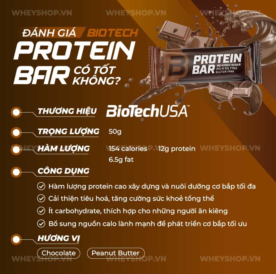 Biotech Protein Bar có dạng thanh như bánh xốp, nhưng hàm lượng protein cao. Cùng WheyShop review đánh giá bánh protein Biotech Protein Bar có tốt không...