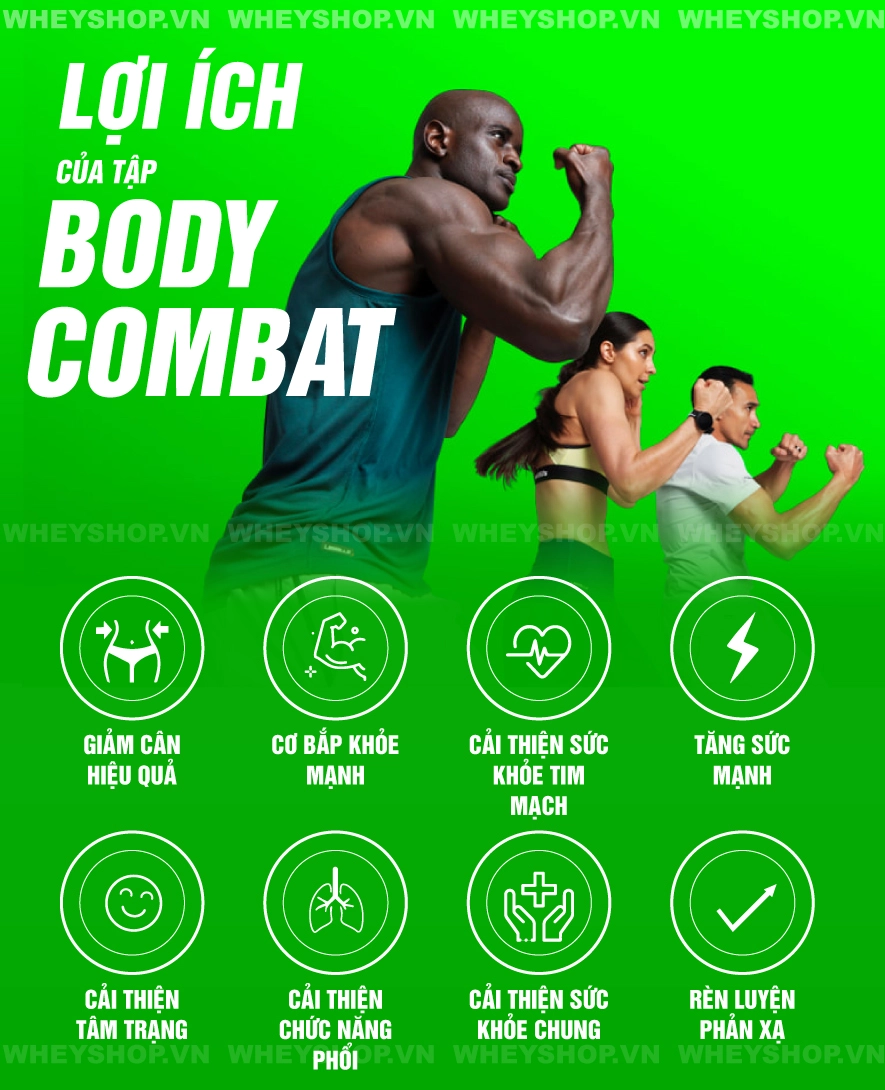 Body Combat là bài tập rèn luyện sức mạnh, cải thiện sức khỏe. Lợi ích của việc tập Body Combat là gì? Tập Body Combat như thế nào? Cùng WheyShop tìm hiểu...