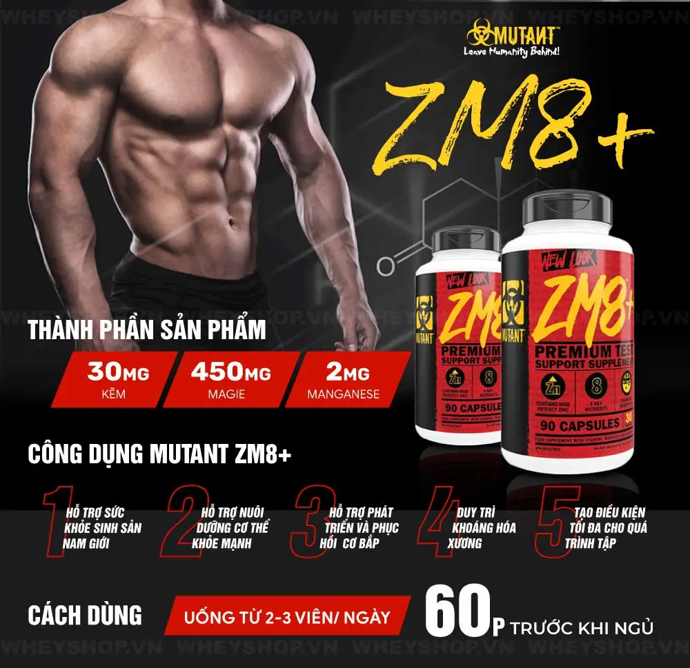 Sản phẩm tăng testosterone Mutant ZM8+ được đánh giá cao trên thị trường thực phẩm bổ sung. WheyShop sẽ review đánh giá Mutant ZM8+ có tốt không, so sánh...